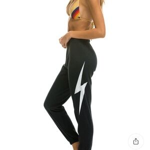 Aviator Nation Black Joggers with Gold  Lightning Bolt Size XS